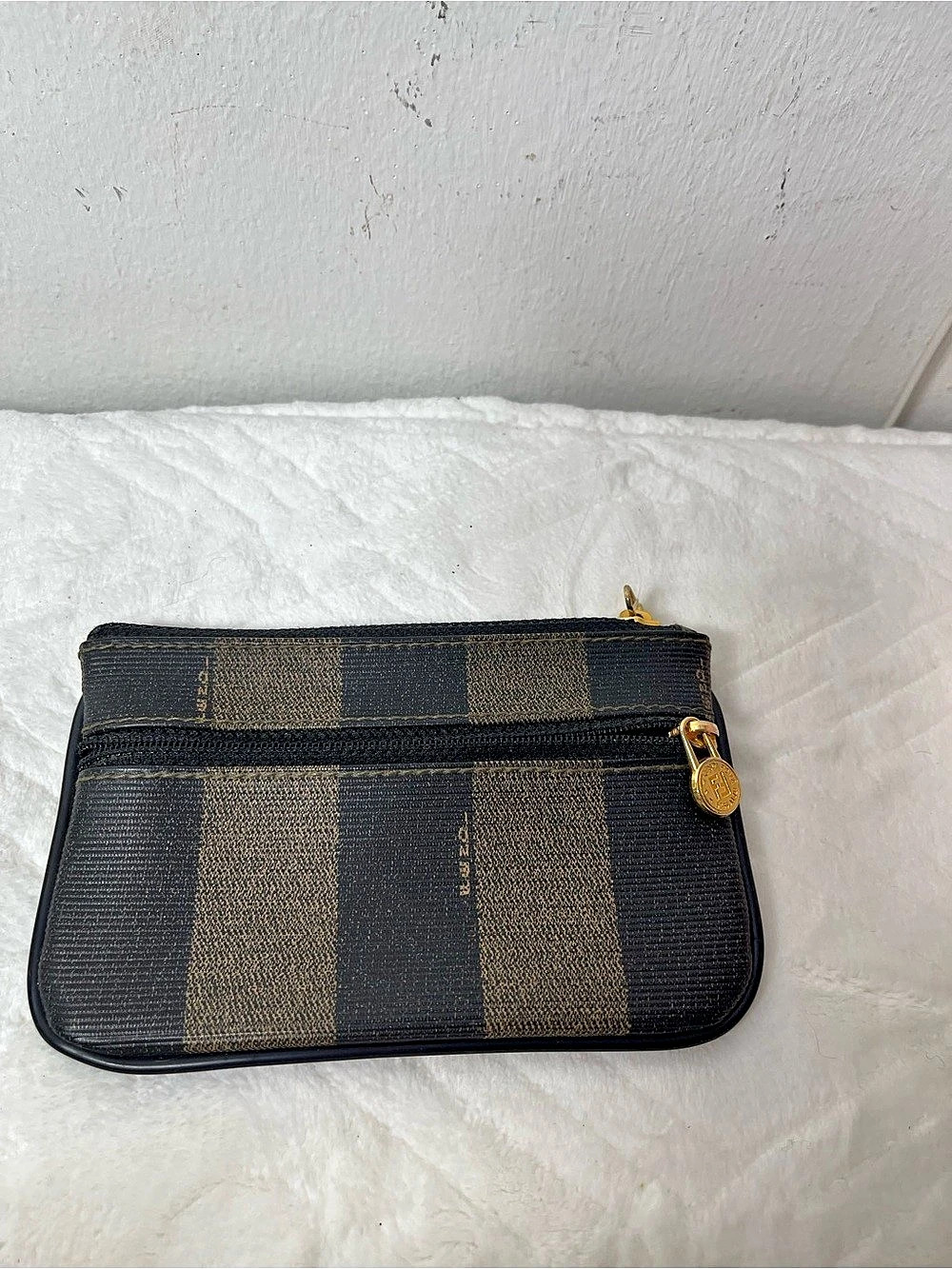 Fendi Vintage Zucca Canvas Multi-Zipper Pouch Coin Purse Black & Brown